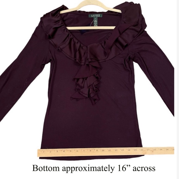 Lauren By Ralph Lauren. V-neckline Top With Ruffle Detail. Burgundy. Size Small - Picture 7 of 14